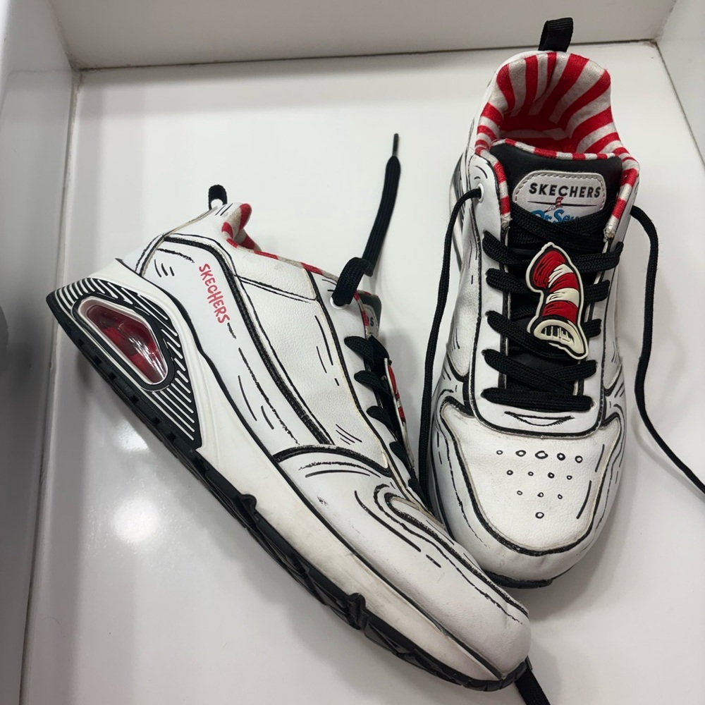 Skechers Men's White and Black Sneakers with Red Highlights